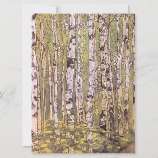 Tarjeta Árboles de aves en bosque de bosques (Roerich) (Anverso)