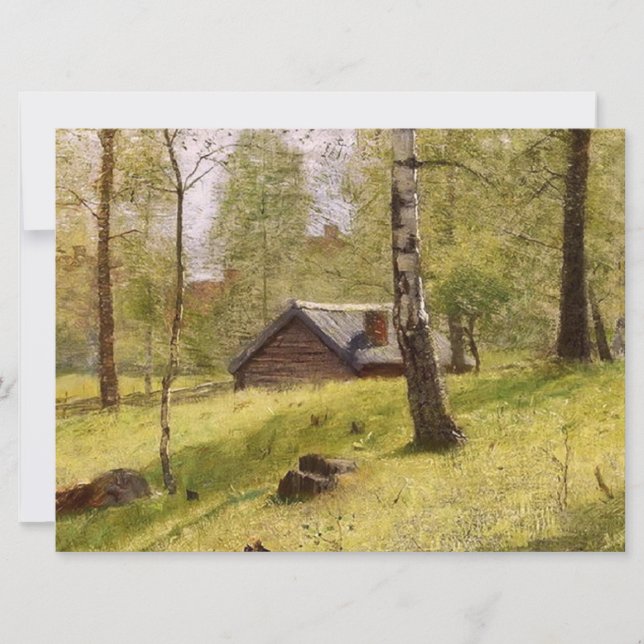 Tarjeta Árboles de aves en el campo sueco (Jansson) (Anverso)