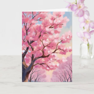 Tarjeta Árboles de Flor de Cerezo Pintura Floral Rosa