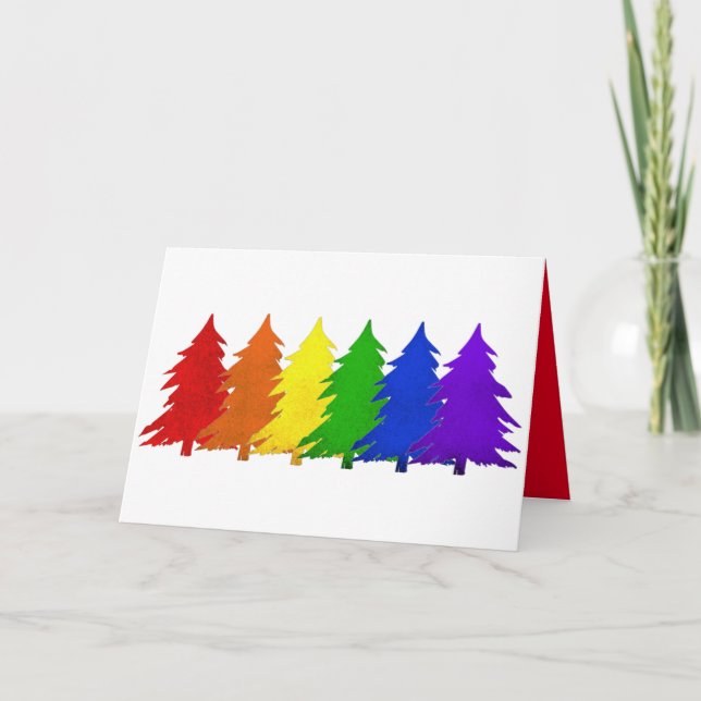 Tarjeta Árboles de Navidad arcoiris masculinos (Anverso)