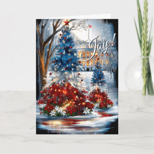 Tarjeta Árboles de Navidad azul blanco rojo Whitehouse