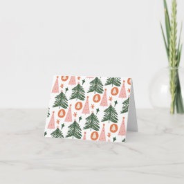 Tarjeta Árboles de Navidad Boho Bohemian Rosa Naranja Verd