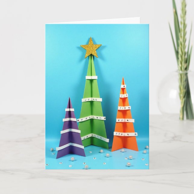 Tarjeta Árboles de Navidad Coloridos (Anverso)
