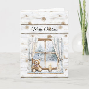 Tarjeta Árboles de Navidad Country Nieve Oso de Peluche Ve