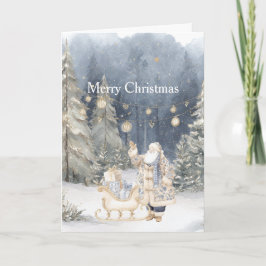 Tarjeta Árboles de Navidad de Nieve de Santa Crema Azul