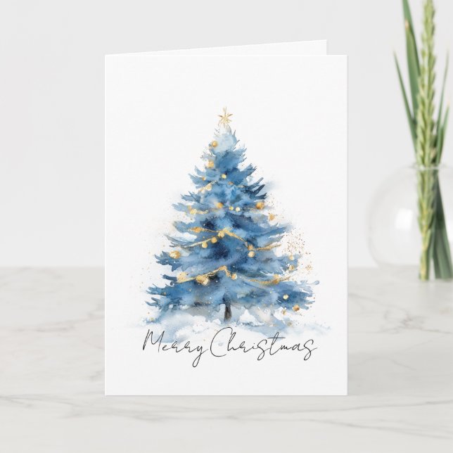 Tarjeta Árboles de Navidad de oro azul blanco (Anverso)