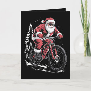 Tarjeta Árboles de Navidad de Santa en bicicleta de montañ