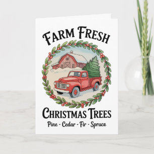 Tarjeta Árboles de Navidad Frescos de Granja Camión Rojo A