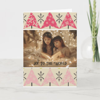 Tarjeta Árboles de Navidad rosados con copos de nieve