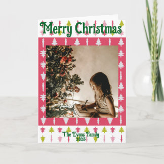 Tarjeta Árboles de Navidad verdes y rosas