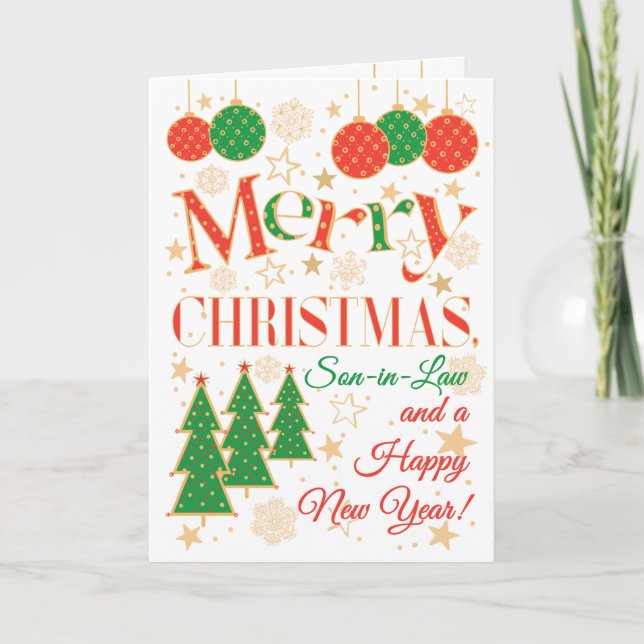 Tarjeta Árboles de Navidad y Adornos para el yerno (Anverso)