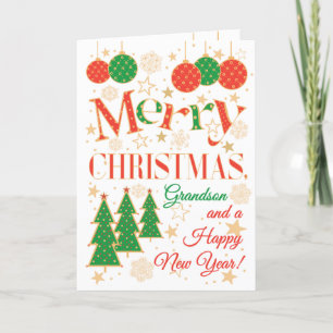 Tarjeta Árboles de Navidad y ornamentos para nietos