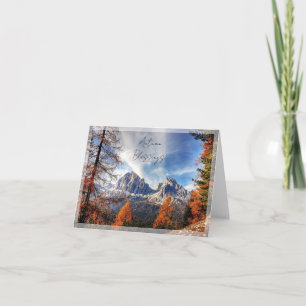 Tarjeta Árboles de otoño y montaña con texto personalizado