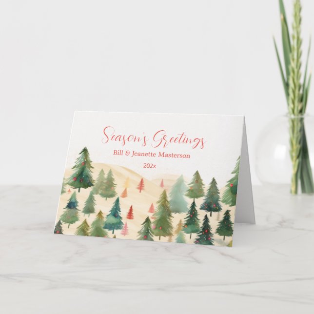 Tarjeta Árboles de Pino Bosques Rústicos Navidad (Anverso)
