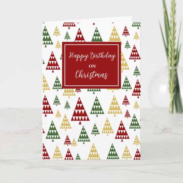 Tarjeta Árboles modernos felices cumpleaños de Navidades (Anverso)