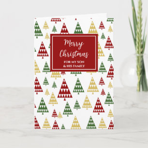 Tarjeta Árboles modernos hijo y familia Feliz Navidad