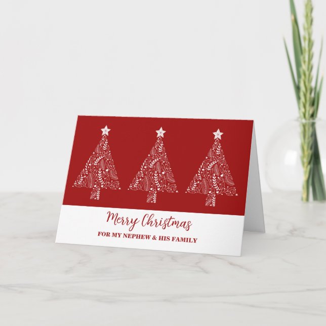 Tarjeta Árboles modernos sobrino y familia Feliz Navidad (Anverso)