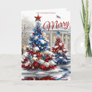 Tarjeta Árboles navideños azules rojos