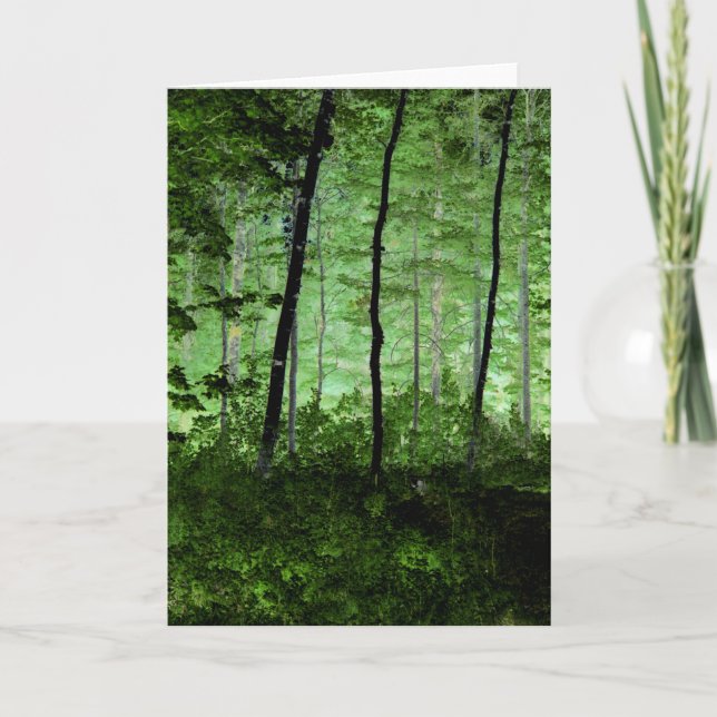 Tarjeta Árboles oxidados: Foto alterada en escena del bosq (Anverso)