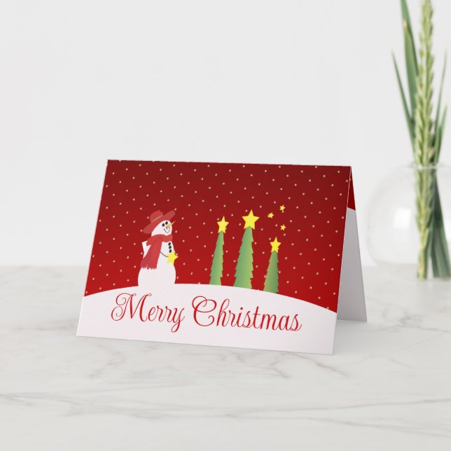 Tarjeta Árboles Y Estrellas De Snowman (Anverso)