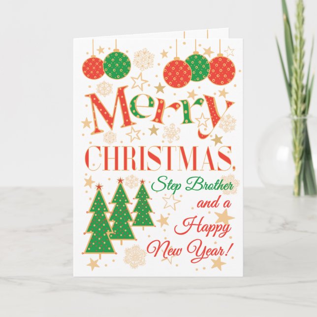 Tarjeta Árboles y ornamentos de Navidad para el Hermano Pa (Anverso)
