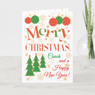 Tarjeta Árboles y ornamentos de Navidad para entrenador