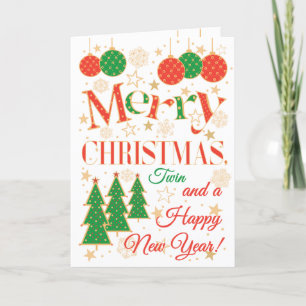 Tarjeta Árboles y ornamentos de Navidad para gemelos