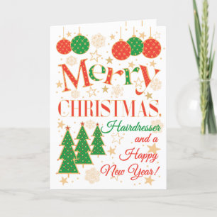 Tarjeta Árboles y ornamentos de Navidad para peluquero