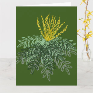 Tarjeta Arbusto Botánico Mahonia Dibujado a Mano Verde