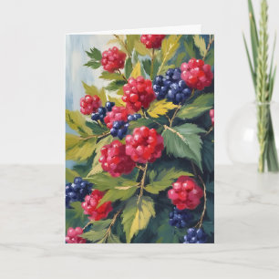 Tarjeta Arbusto de bayas Frambuesa Zarzas Acuarela Fruta