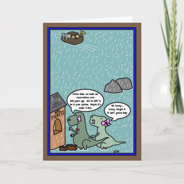 Tarjeta Arca de Noé - Los dinosaurios llegan tarde a su pa (Anverso)