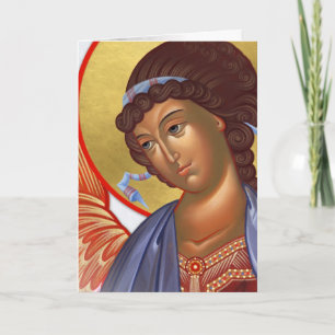 Tarjeta Arcángel Gabriel con Cristo y Madre de Dios