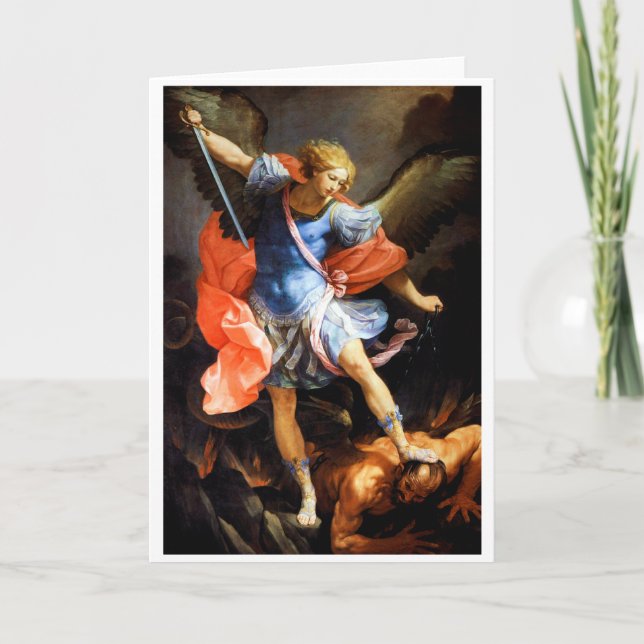 Tarjeta Arcángel Michael tramples Satan, Guido Reni (Anverso)