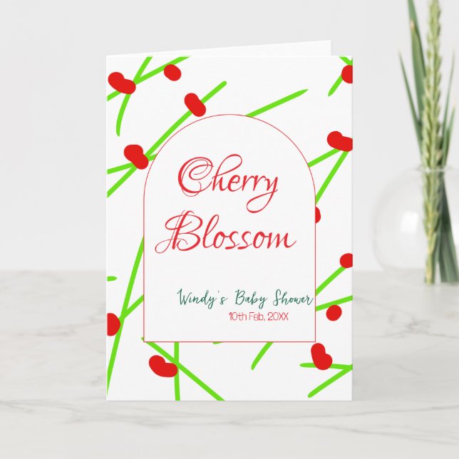 Tarjeta Arch shape cherry blossom red green baby shower na (Anverso)