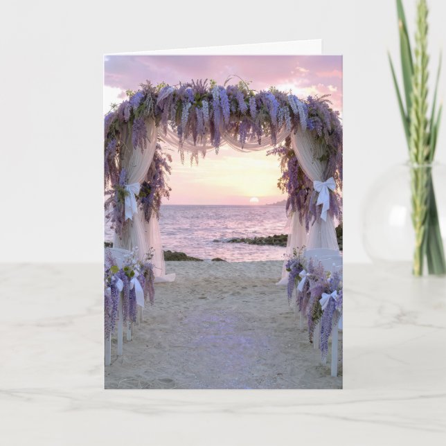 Tarjeta Arco de boda de glicina en la playa (Anverso)