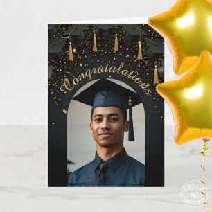Tarjeta Arco de fotos de gorras de graduación con confeti 