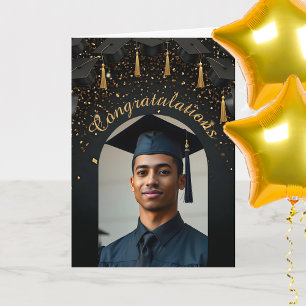Tarjeta Arco de fotos de gorras de graduación con confeti 