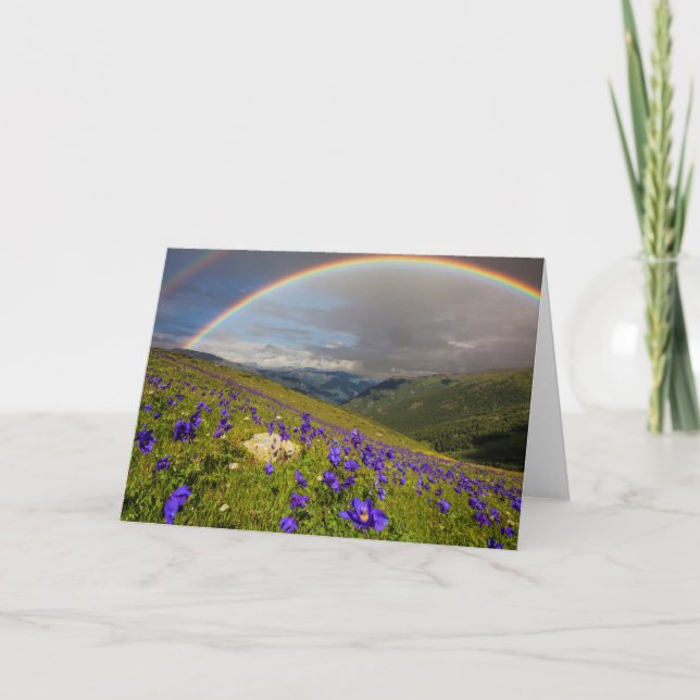Tarjeta Arco iris sobre un prado floreciente (Anverso)