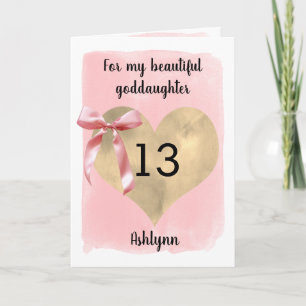 Tarjeta Arco Rosa Dorado Corazón Cumpleaños 13 Madrina