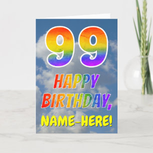 Tarjeta Arcoíris "99" y "FELIZ CUMPLEAÑOS", Nubes, Cielo