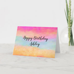 Tarjeta Arcoiris amarillo rosado Abstract Stripes Cumpleañ