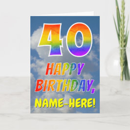 Tarjeta Arcoíris con "40" y "FELIZ CUMPLEAÑOS", Nubes, Cie
