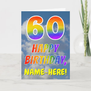 Tarjeta Arcoíris con "60" y "FELIZ CUMPLEAÑOS", Nubes, Cie