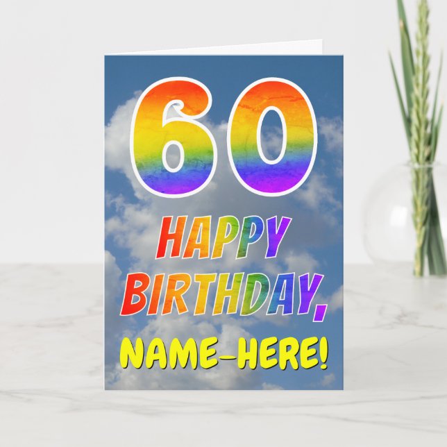 Tarjeta Arcoíris con "60" y "FELIZ CUMPLEAÑOS", Nubes, Cie (Anverso)