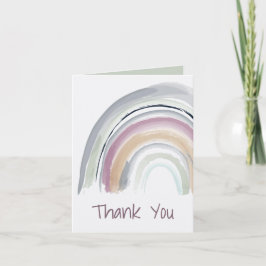 Tarjeta Arcoíris de acuarela en verde, rosa, coral Gracias