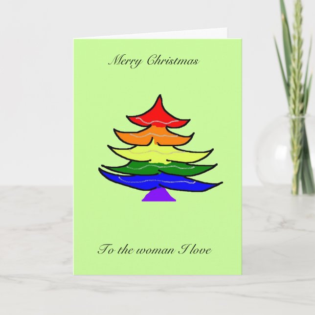 Tarjeta arcoiris de árbol de Navidad (Anverso)