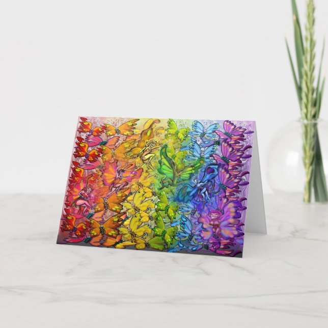 Tarjeta Arcoiris de mariposas y fábricas (Anverso)
