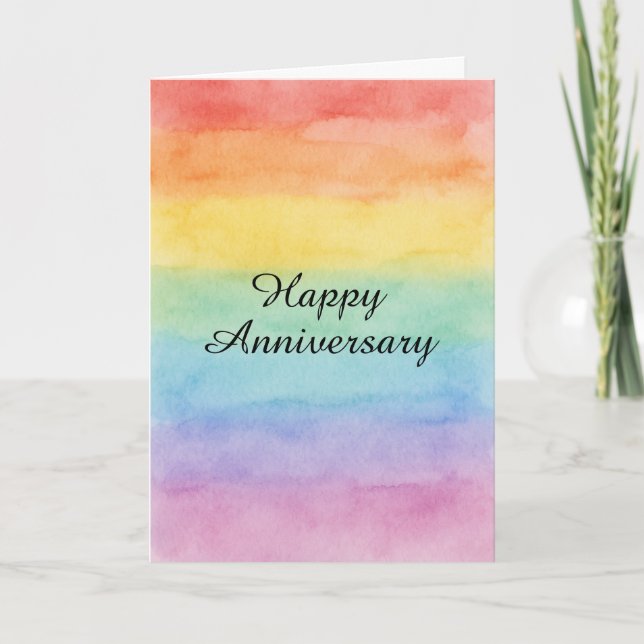 Tarjeta Arcoíris Minimalista Acuarela Aniversario – LGBTQ+ (Anverso)