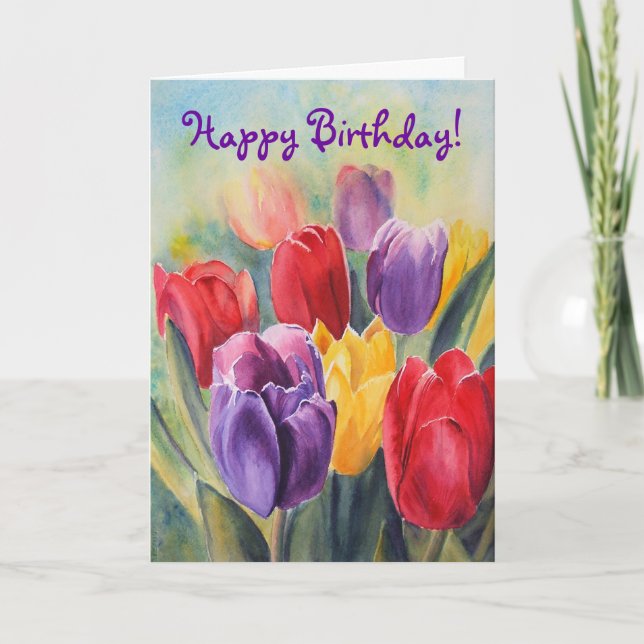 Tarjeta Arcoiris tulipán - ¡Feliz cumpleaños! (Anverso)