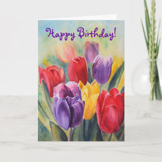 Tarjeta Arcoiris tulipán - ¡Feliz cumpleaños!